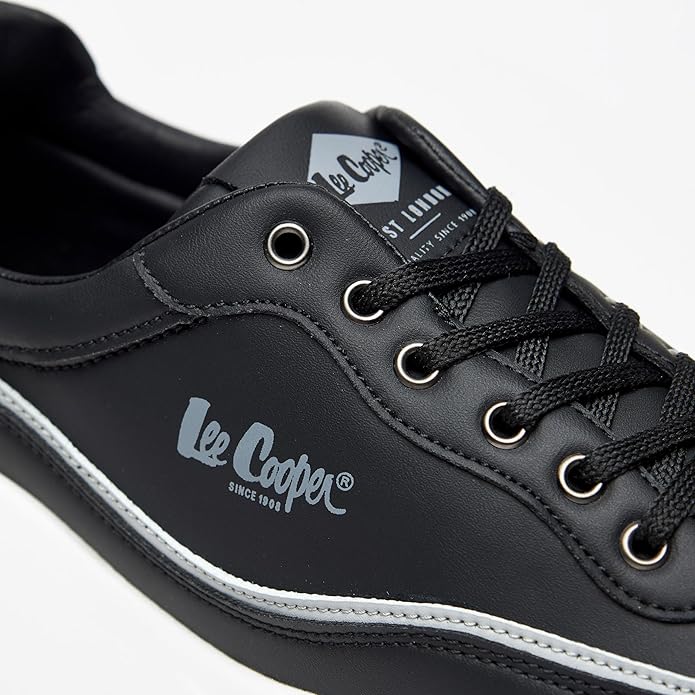 LEE COOPER MEN TEXTURED SNEAKERS WITH LACE-UP CLOSURE | BLACK