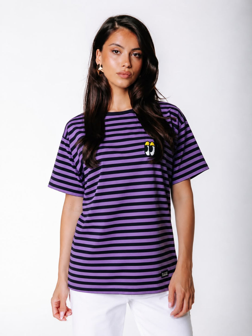 BLEND WOMEN'S STRIPED OVERSIZED COTTON TEE | PURPLE & BLACK