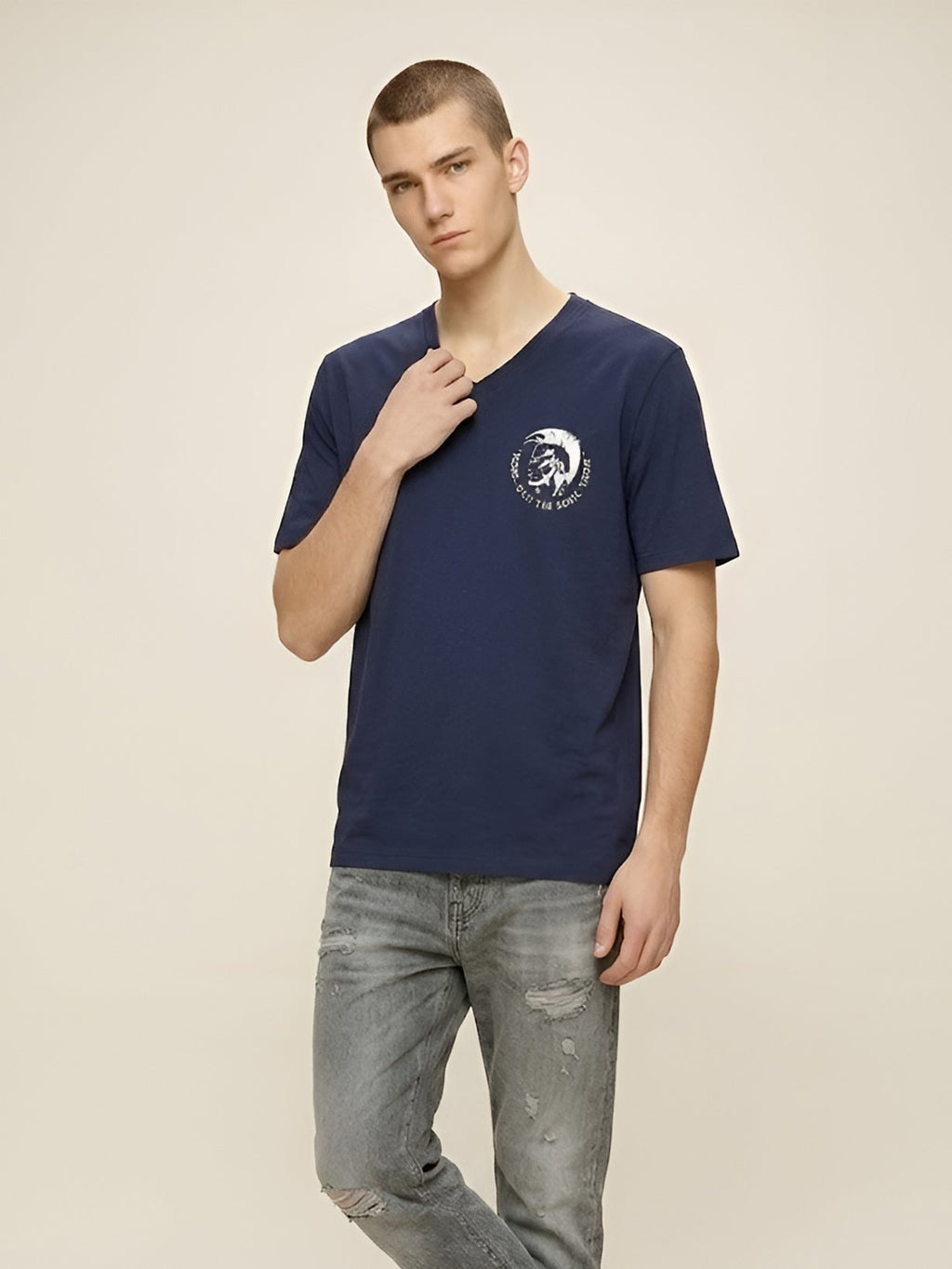 DIESEL V-NECK FLEXIBLE T-SHIRT | DARK BLUE