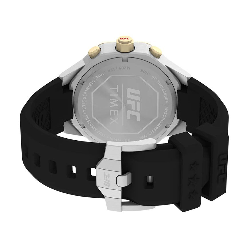 Timex UFC Men’s King 45mm Chronograph Watch – Black Silicone Strap, Gold-Tone Accents