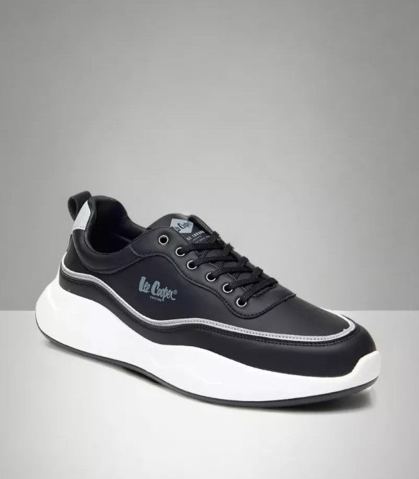 LEE COOPER MEN TEXTURED SNEAKERS WITH LACE-UP CLOSURE | BLACK