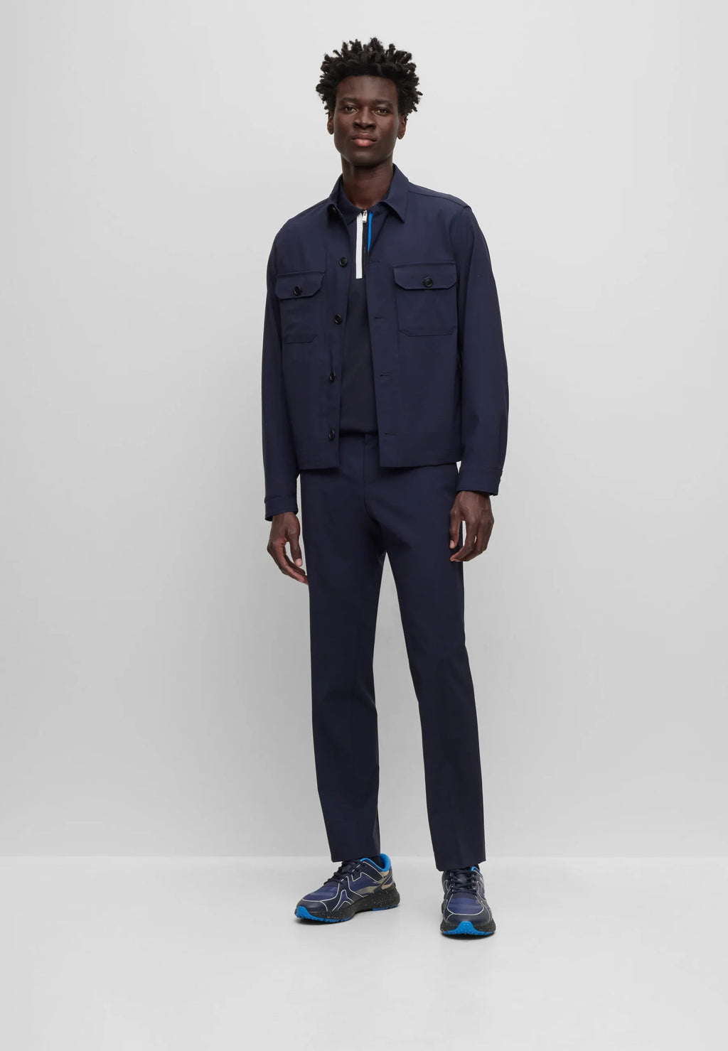 HUGO BOSS MERCERISED-COTTON POLO SHIRT WITH CONTRAST LOGO | NAVY