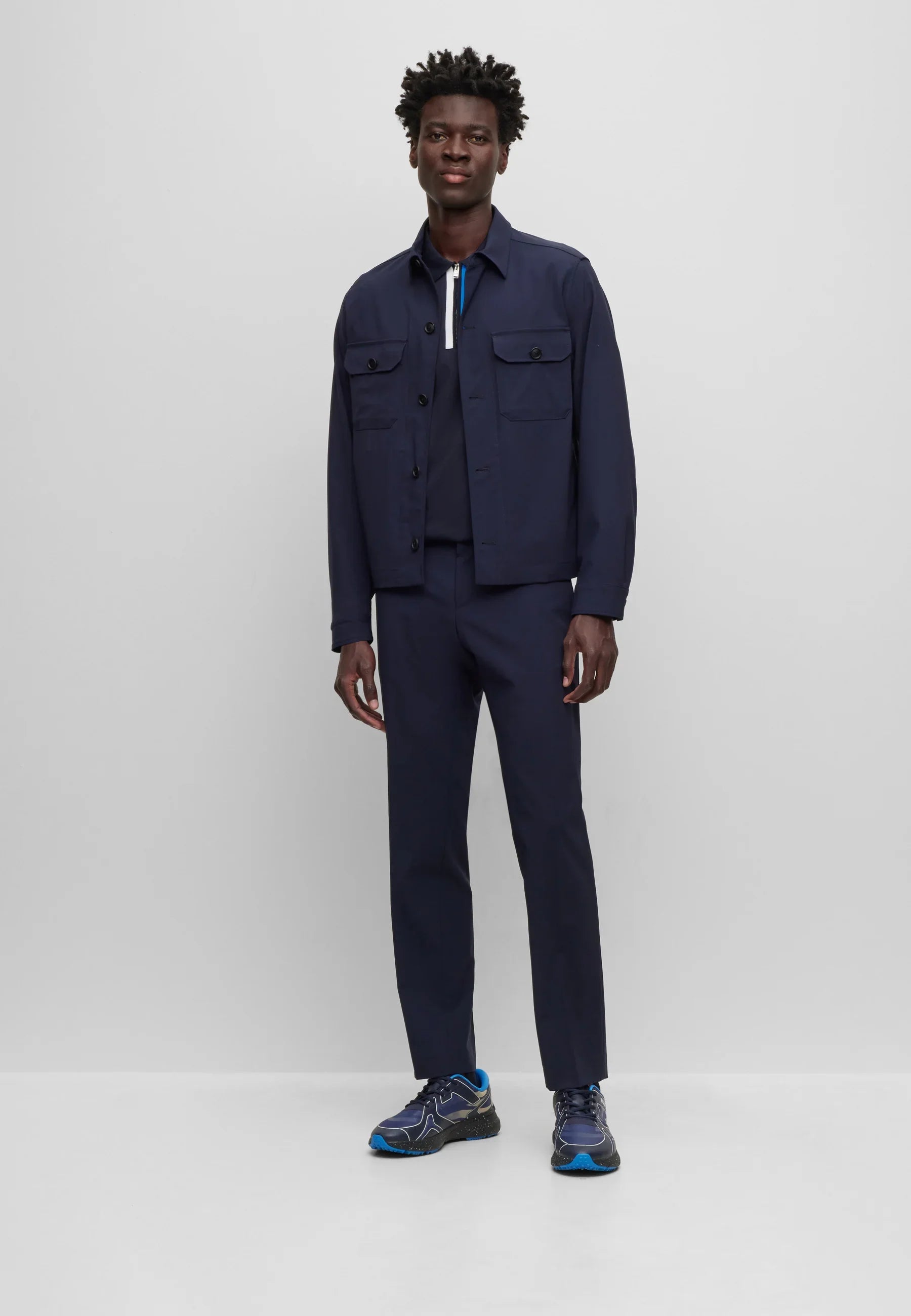 HUGO BOSS MERCERISED-COTTON POLO SHIRT WITH CONTRAST LOGO | NAVY