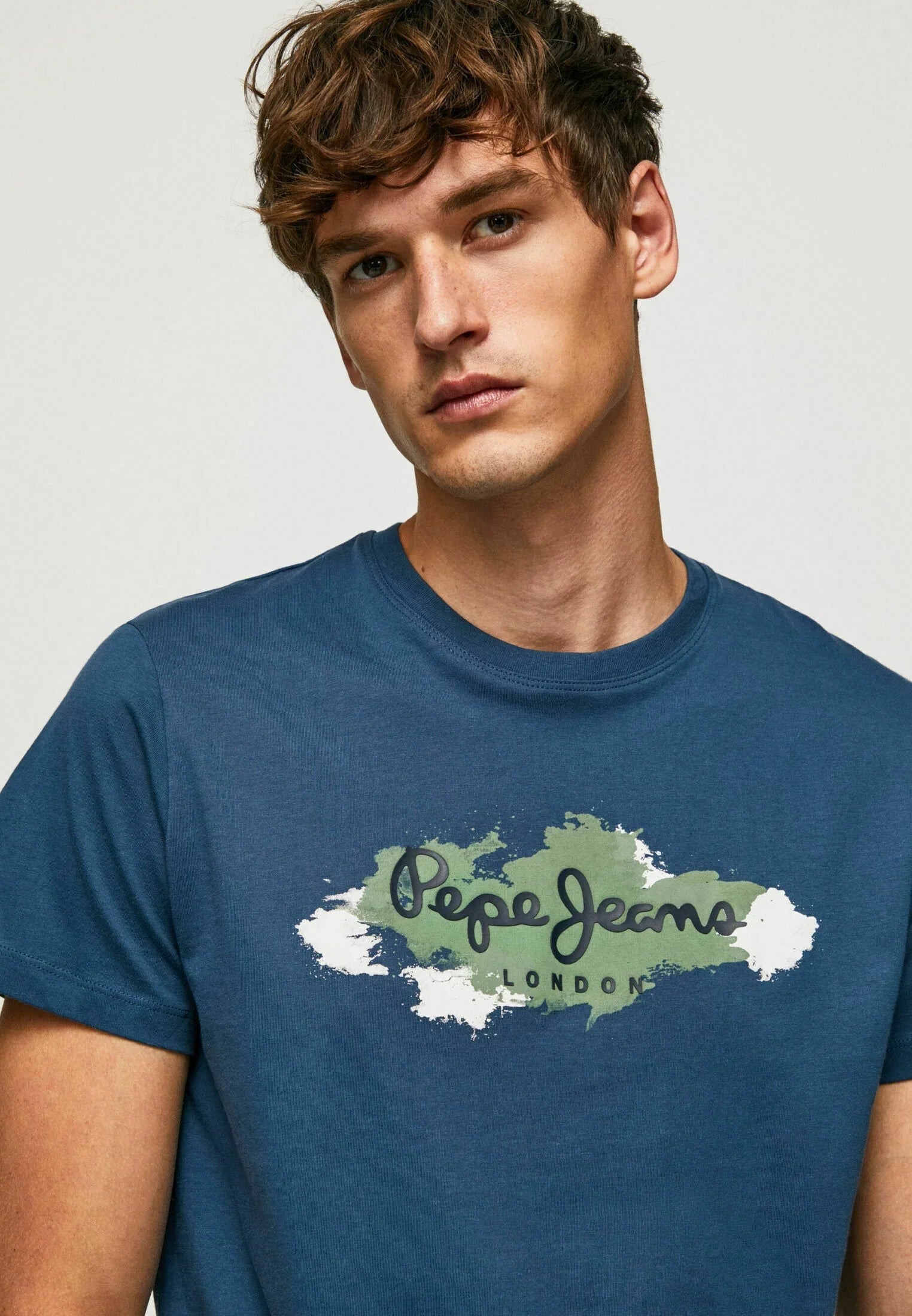 PEPE JEANS-COTTON SLIM FIT T-SHIRT WITH PRINTED LOGO | NAVY