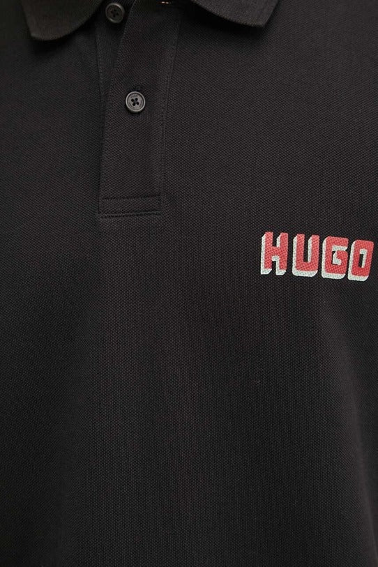 HUGO BOSS COTTON - PIQUE POLO SHIRT WITH LOGO PRINT | BLACK