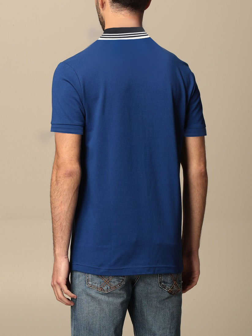HUGO BOSS COTTON-PIQUÉ REGULAR-FIT POLO SHIRT WITH STRIPED COLLAR | NAVY BLUE