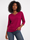 ESMARA WOMEN'S TEXTURED HALF SLEEVE TOP | SOFT STRETCH BURGUNDY