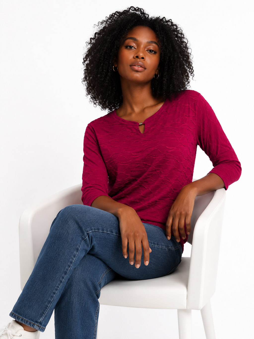 ESMARA WOMEN'S TEXTURED HALF SLEEVE TOP | SOFT STRETCH BURGUNDY