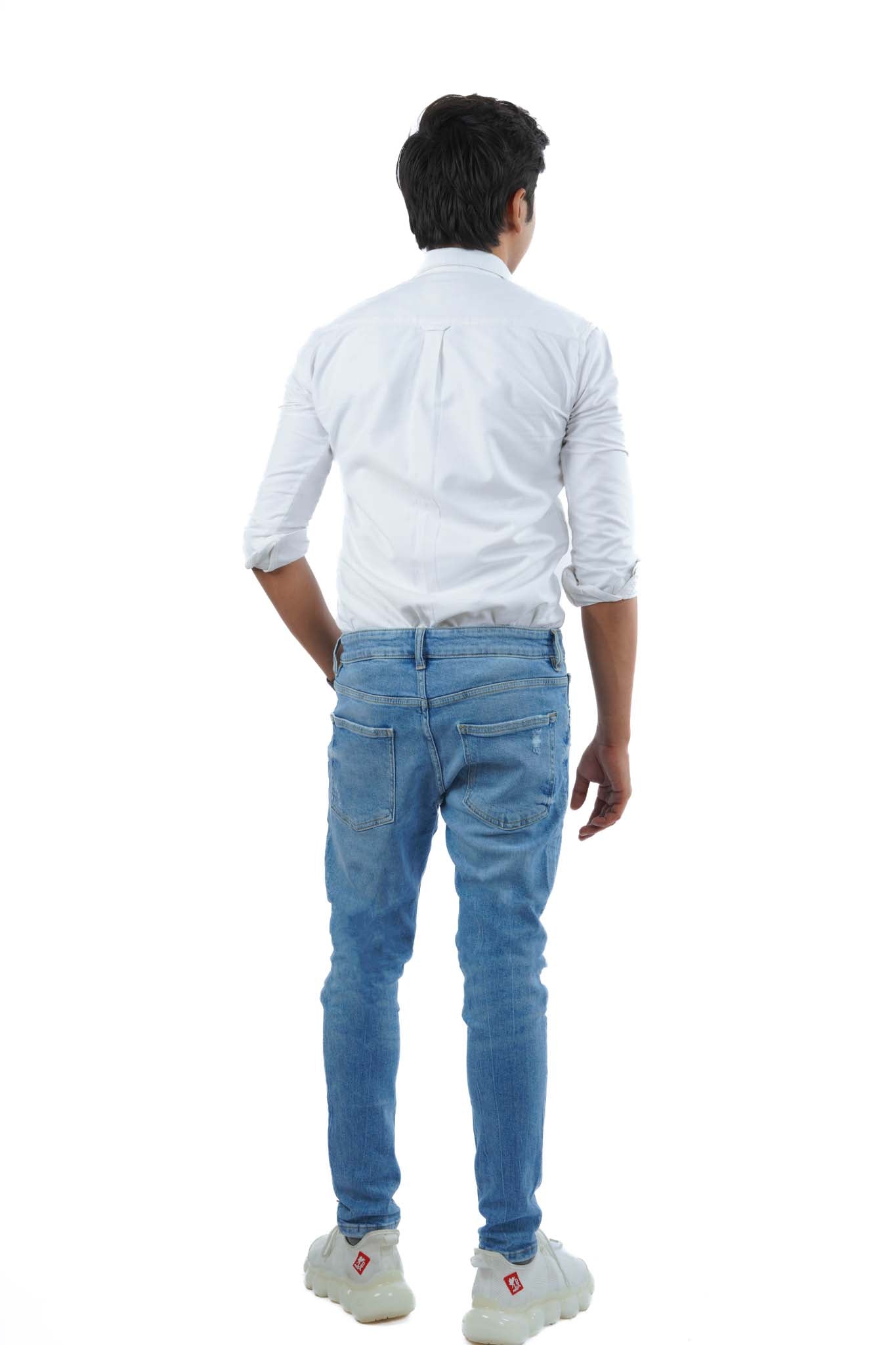 BERSHKA RIPPED SKINNY JEANS MEN | LIGHT BLUE