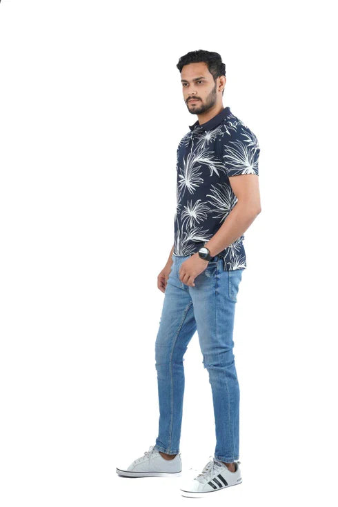 JULES WHITE FLORAL SHORT SLEEVE POLO SHIRT | DARK NAVY