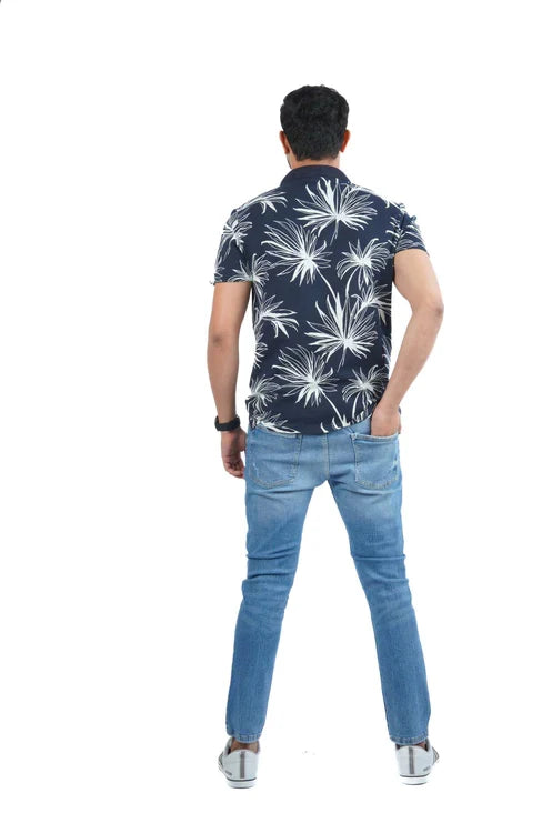 JULES WHITE FLORAL SHORT SLEEVE POLO SHIRT | DARK NAVY