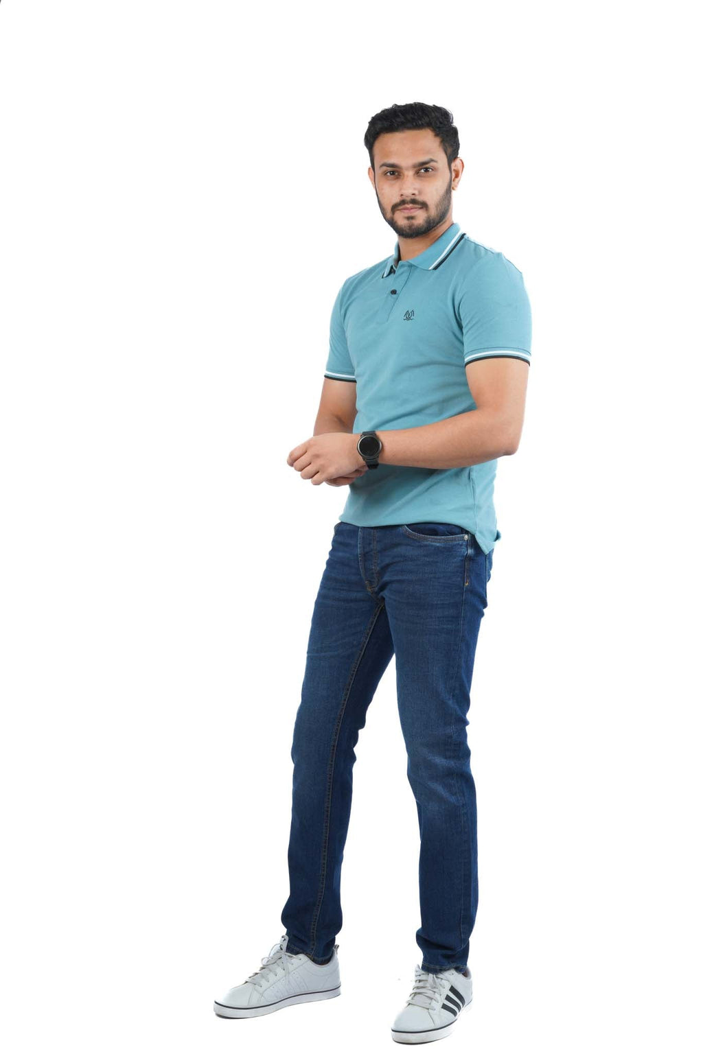 H&M MENS TIPPED POLO SHIRT WITH LOGO | SEA GREEN