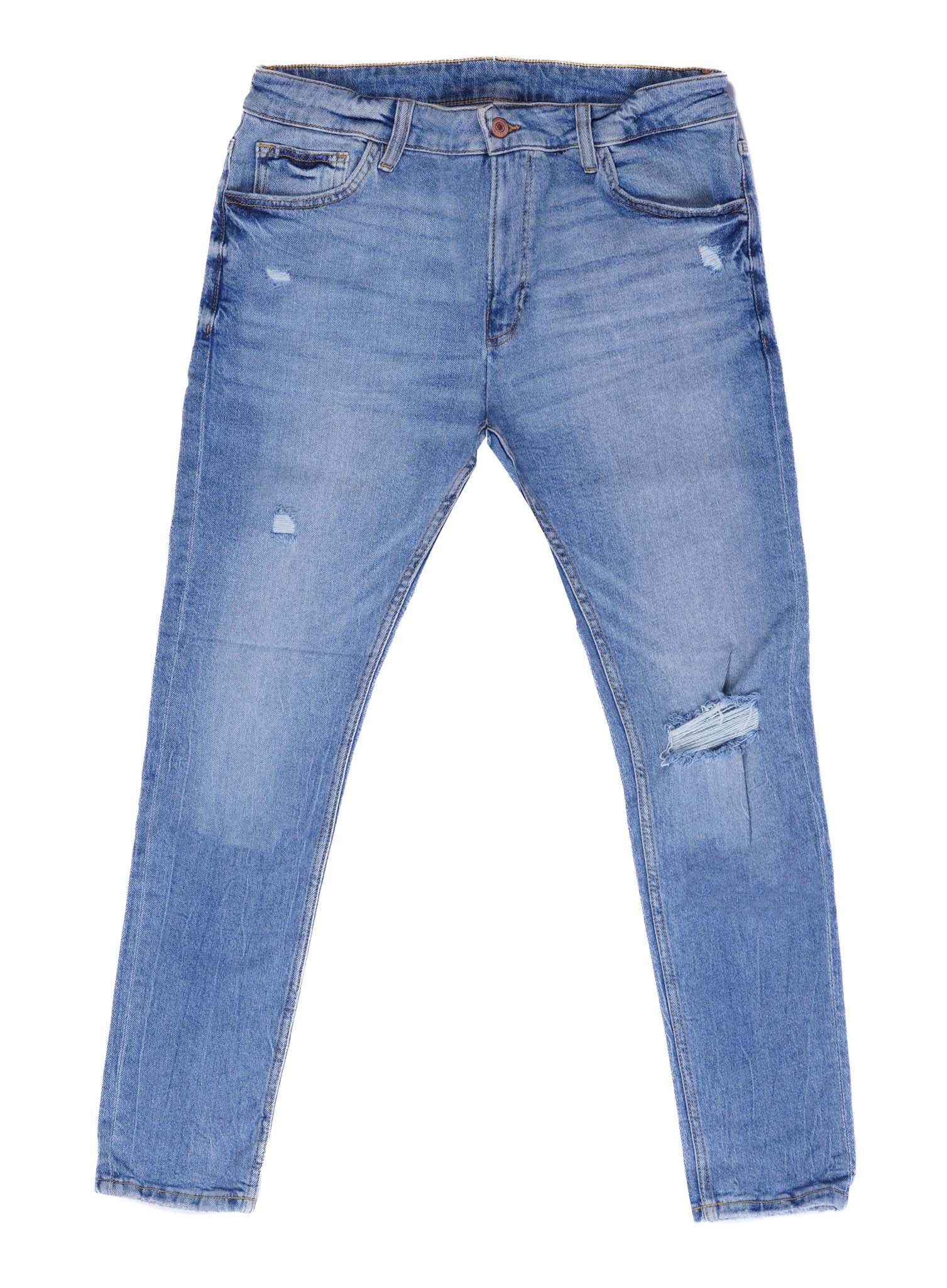BERSHKA RIPPED SKINNY JEANS MENS | LIGHT BLUE