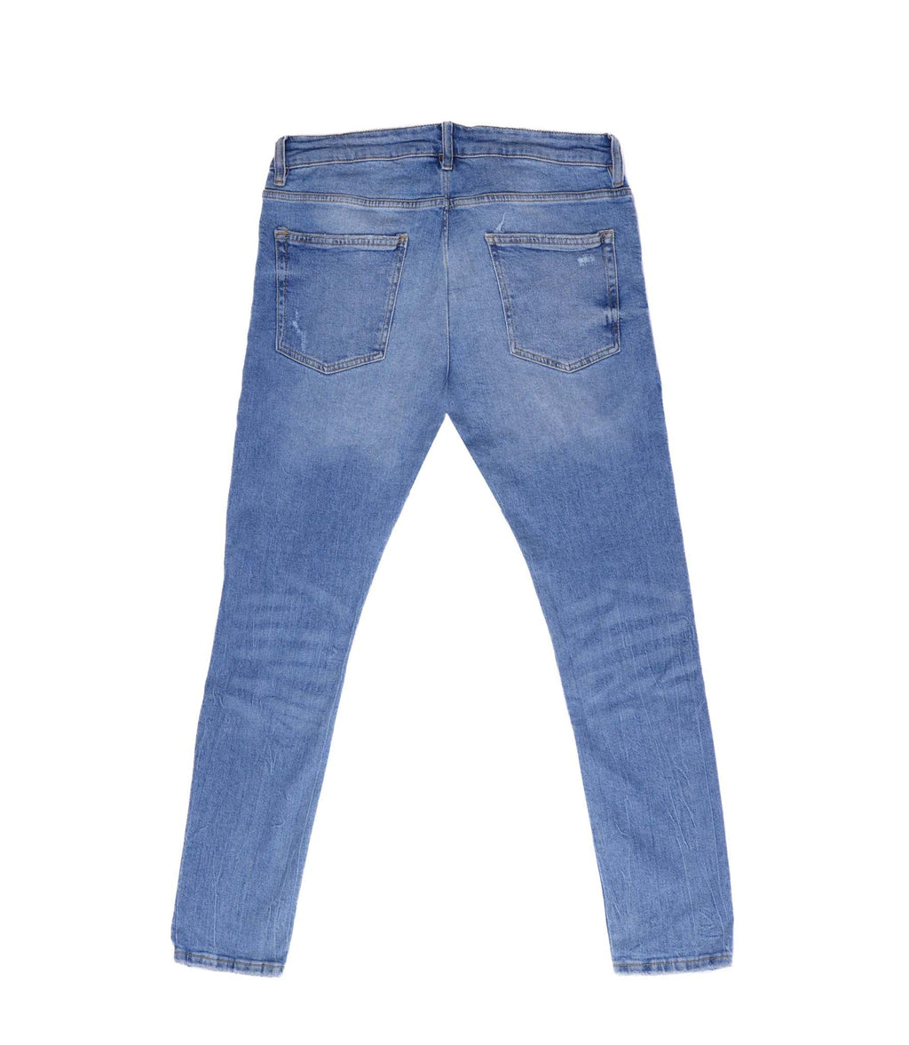 BERSHKA RIPPED SKINNY JEANS MENS | LIGHT BLUE