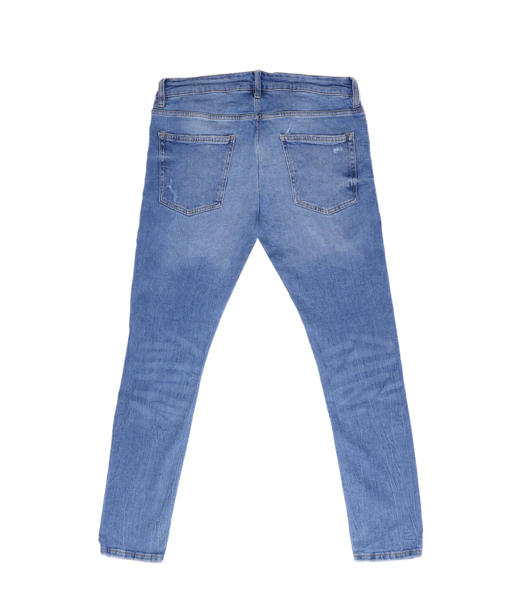 BERSHKA RIPPED SKINNY JEANS MENS | LIGHT BLUE