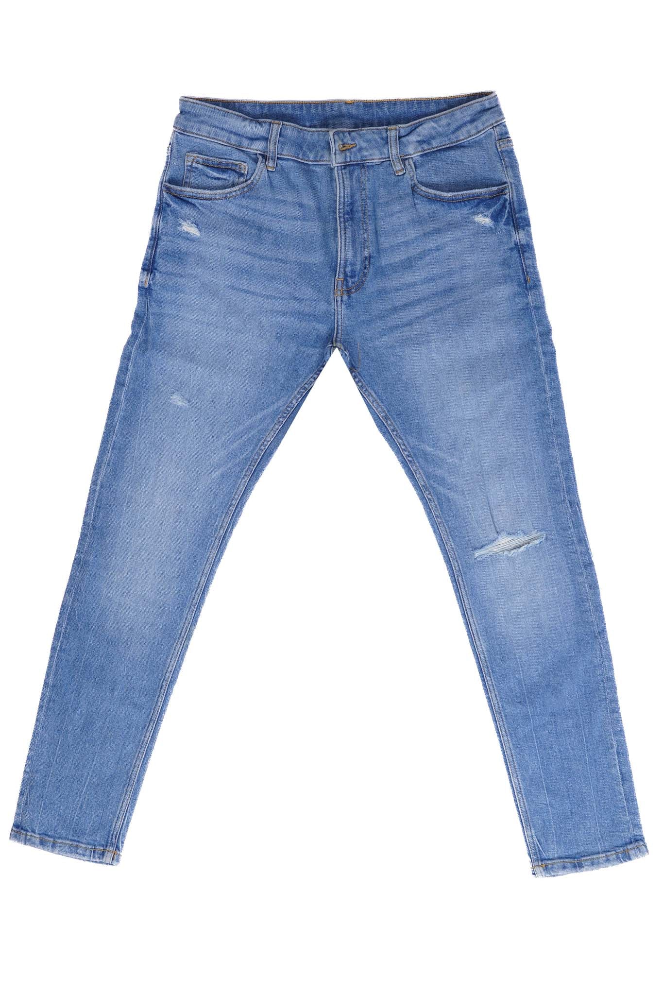 BERSHKA RIPPED SKINNY JEANS MEN | LIGHT BLUE