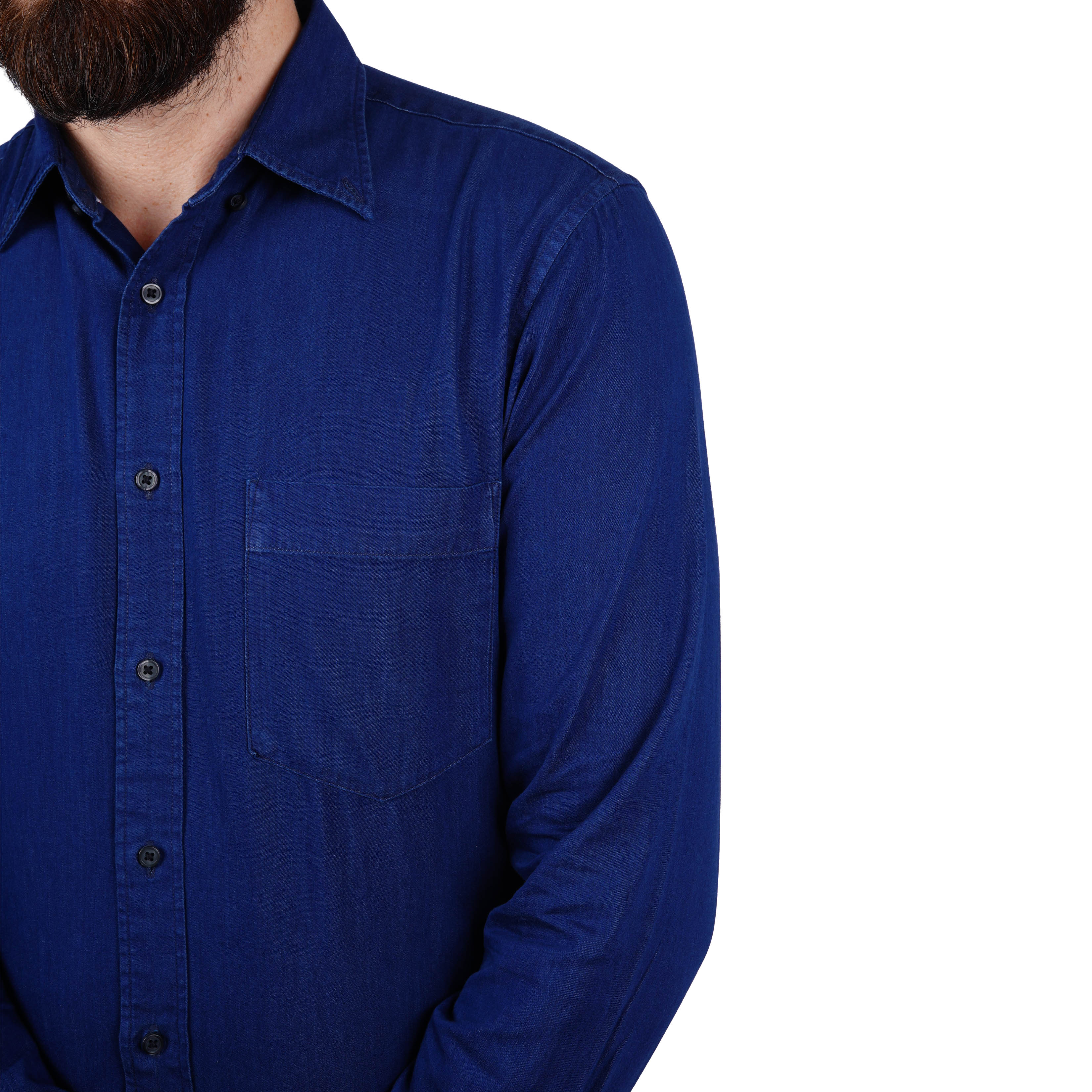 UNIQLO INDIGO DENIM PREMIUM FULL SLEEVE CASUAL SHIRT | DENIM BLUE