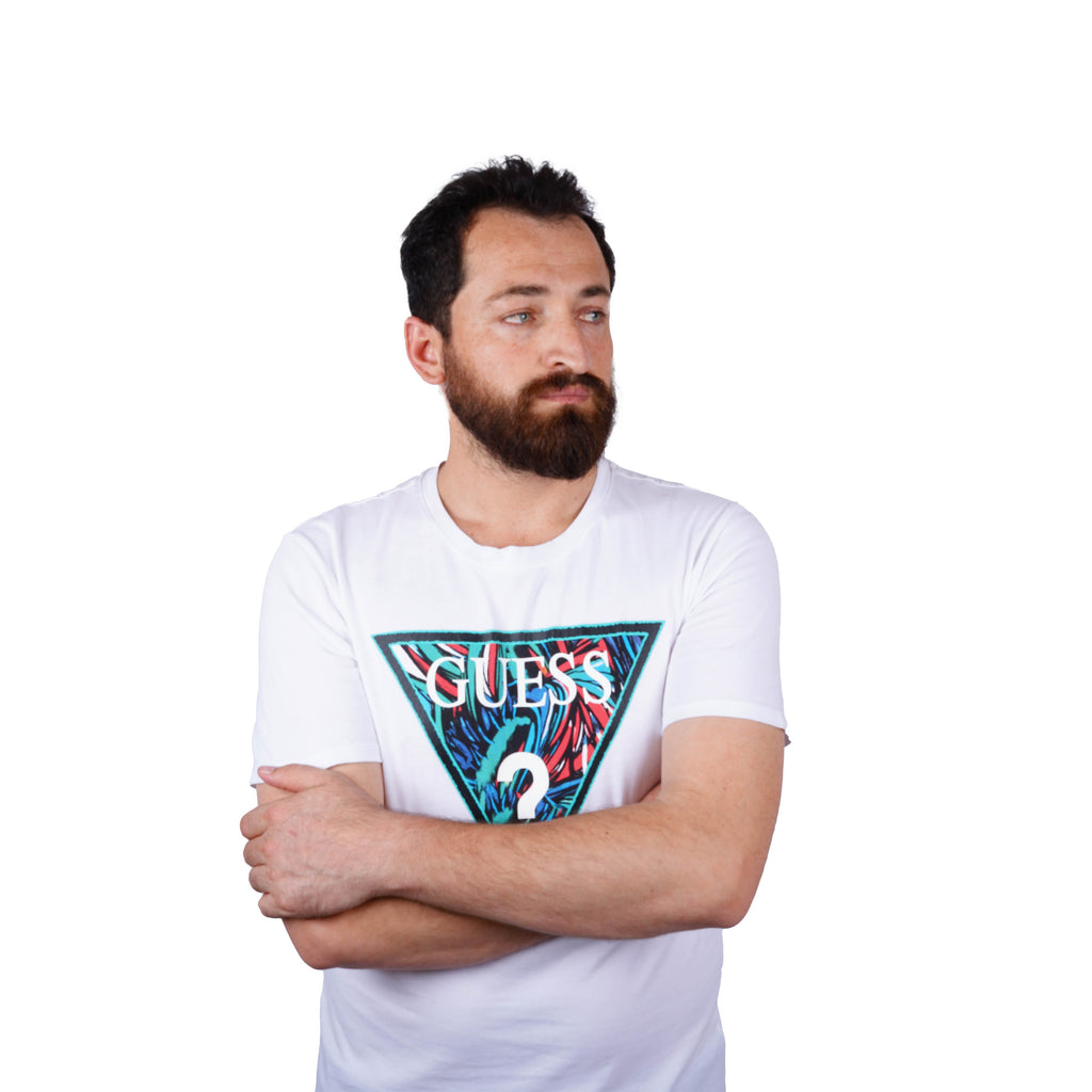 GUESS-REGULAR FIT-ROUND NECK-LOGO | WHITE