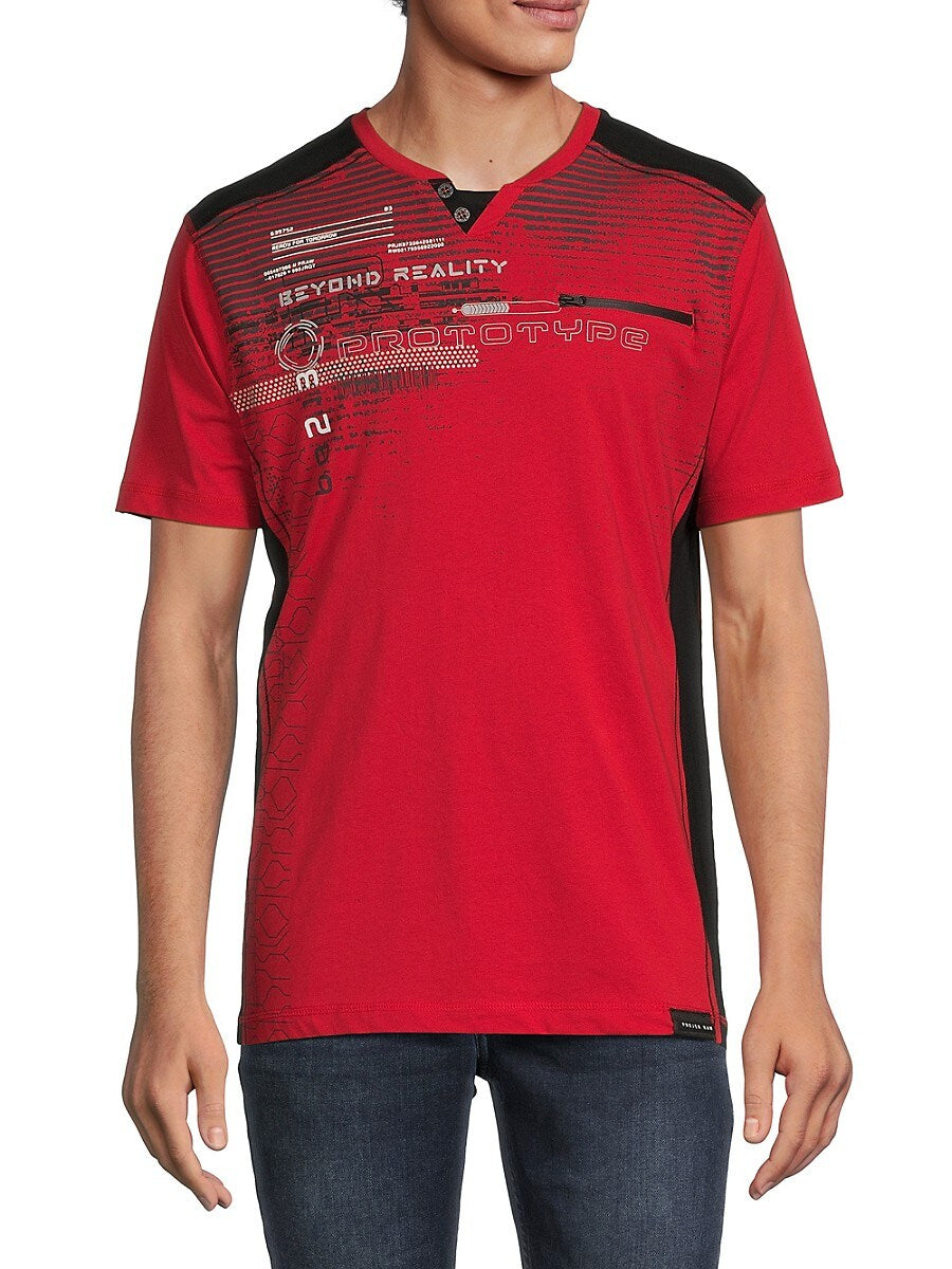 PROJEK RAW FAUX HENLEY GRAPHICE T-SHIRT | RED