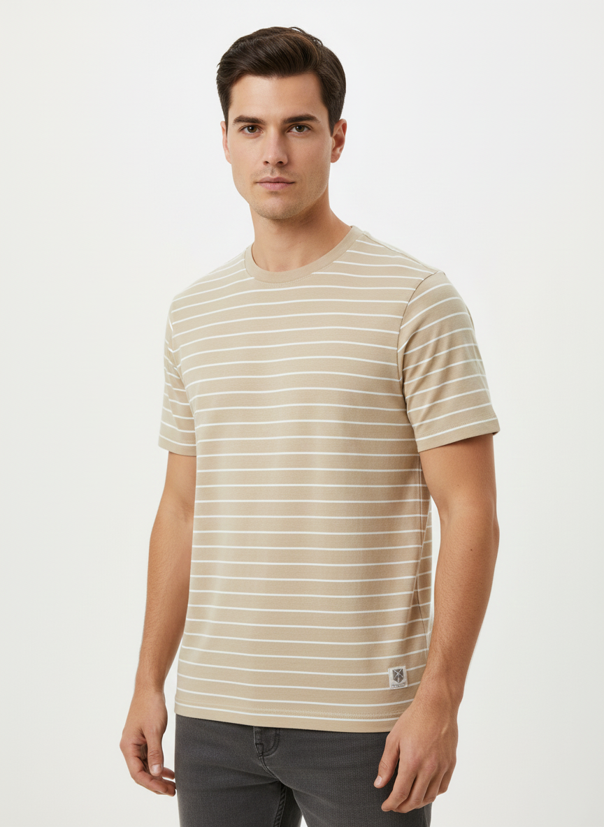 JACK & JONES MEN’S STRIPED T-SHIRT | BEIGE