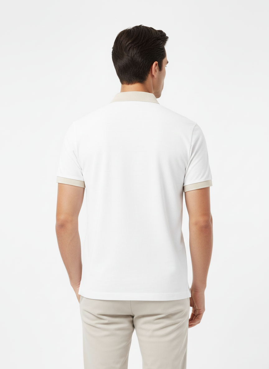 HUGO BOSS PREMIUM POLO SHIRT - BLACK LEATHER LOGO PATCH | WHITE