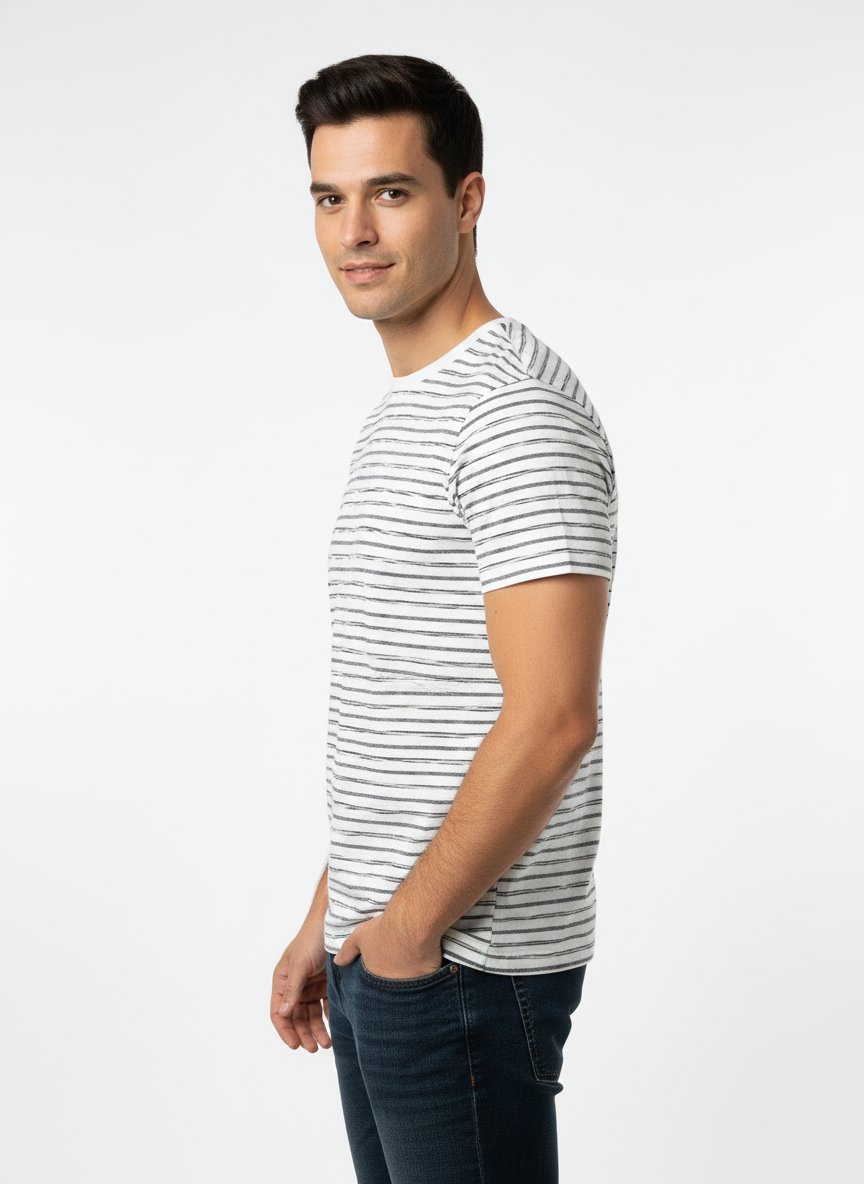 MEN’S PREMIUM STRPED COTTON T-SHIRT - JACK & JONES STYLE  | WHITE & GREY
