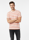 JACK & JONES MEN’S PREMIUM STRIPED COTTON T-SHIRT –  PEACH & WHITE
