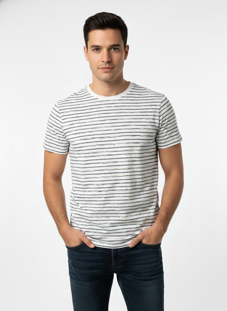 MEN’S PREMIUM STRPED COTTON T-SHIRT - JACK & JONES STYLE  | WHITE & GREY