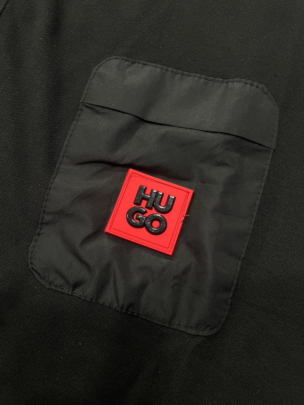 HUGO BOSS PREMIUM POLO SHIRT - BLACK LEATHER LOGO PATCH | BLACK