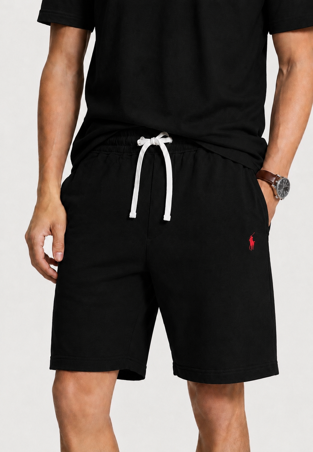 POLO RALPH LAUREN T-SHIRT & SHORT CO-ORD SET CUSTOM SLIM FIT | BLACK
