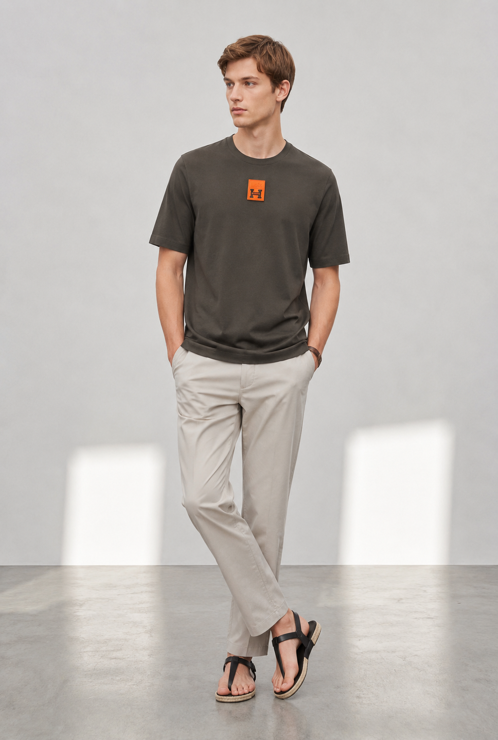 HERMES PARIS T-SHIRT LUXURY MERCERIZED COTTON | TAUPE GREY