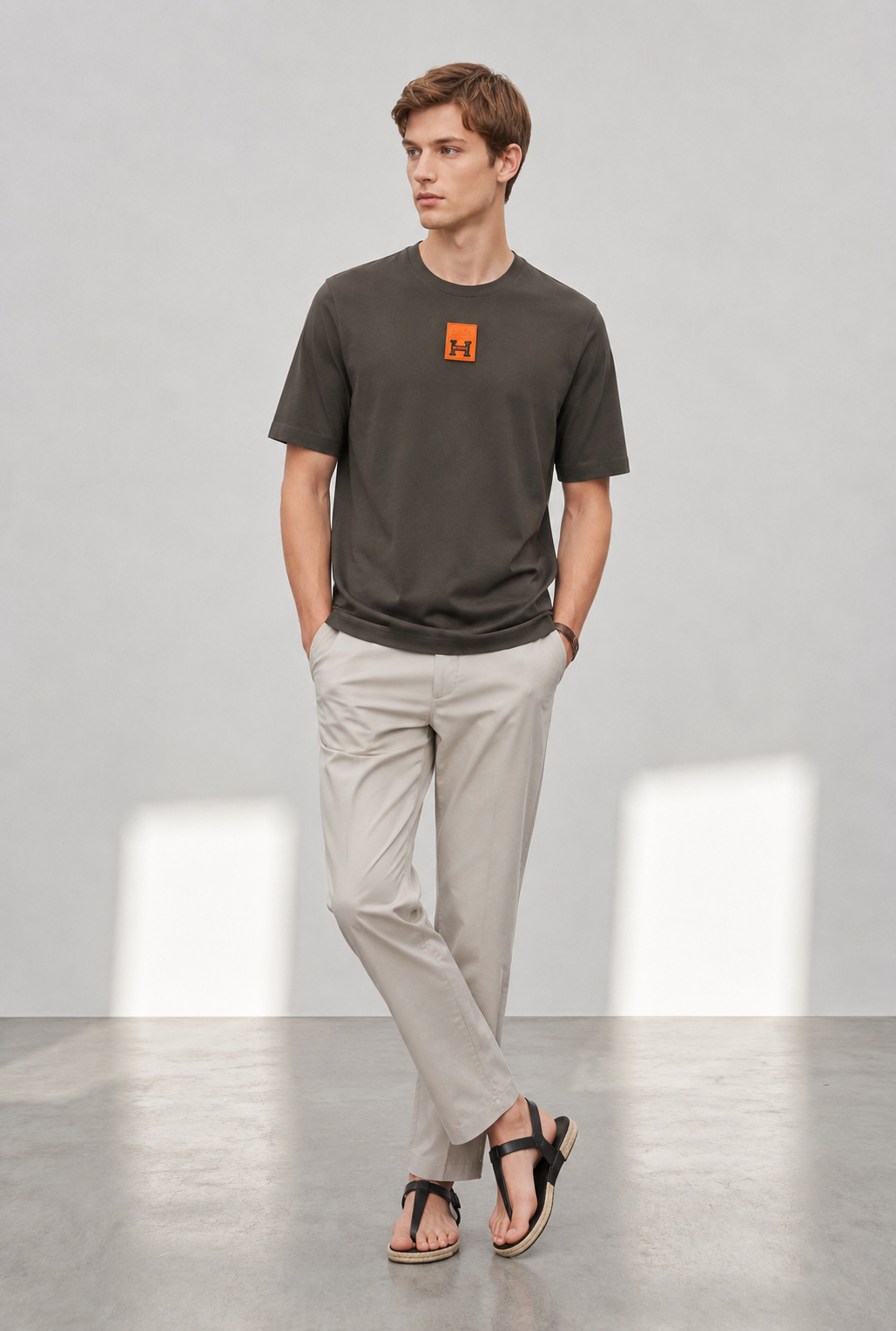 HERMES PARIS T-SHIRT LUXURY MERCERIZED COTTON | TAUPE GREY