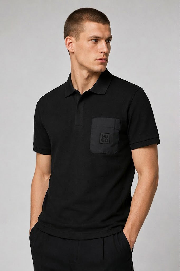 HUGO BOSS PREMIUM POLO SHIRT - BLACK LOGO PATCH | BLACK