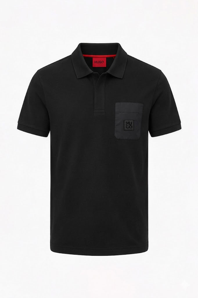 HUGO BOSS PREMIUM POLO SHIRT - BLACK LOGO PATCH | BLACK