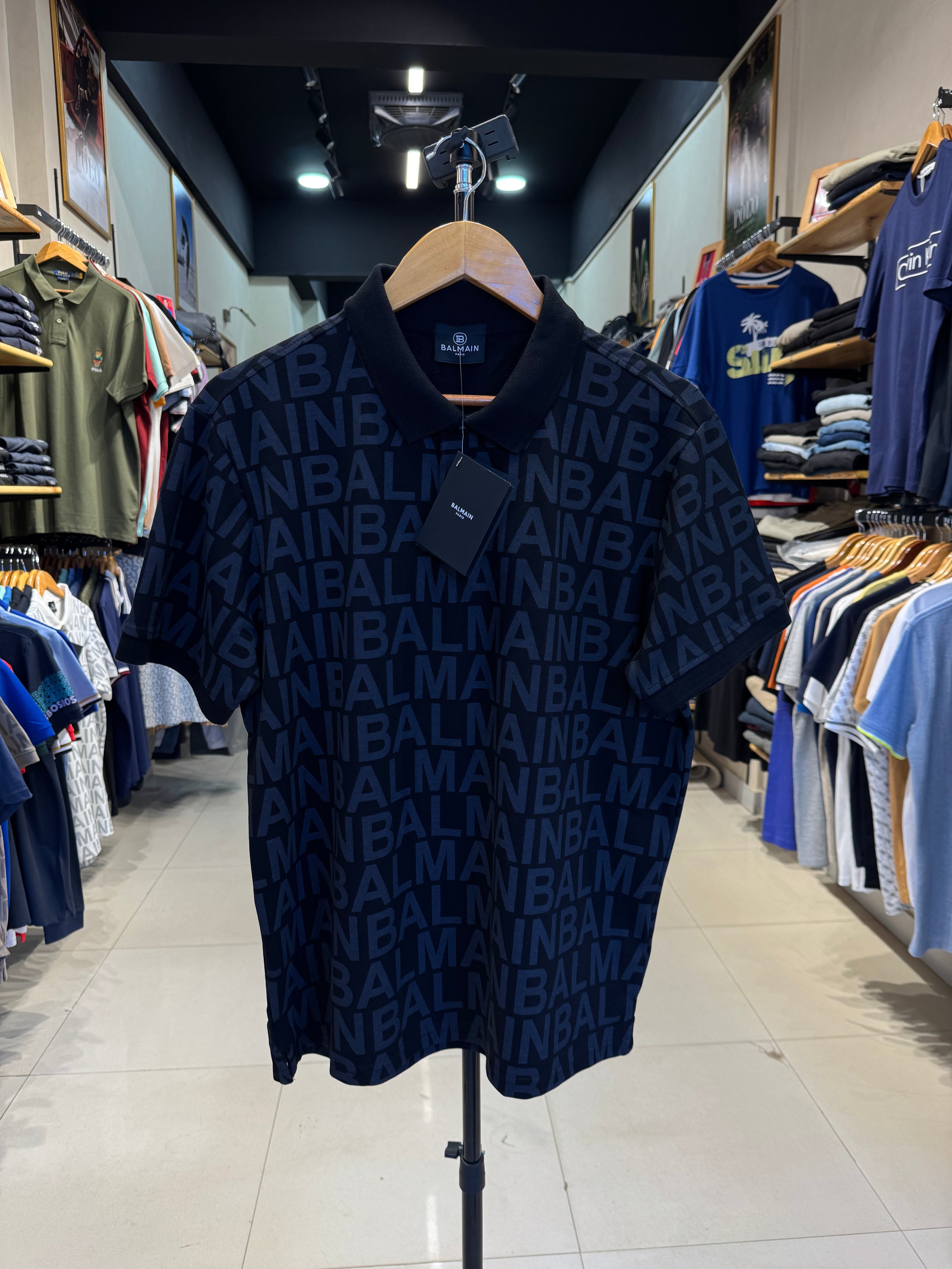 BALMAIN PARIS PREMIUM MEN'S PRINTED POLO SHIRT | BLACK