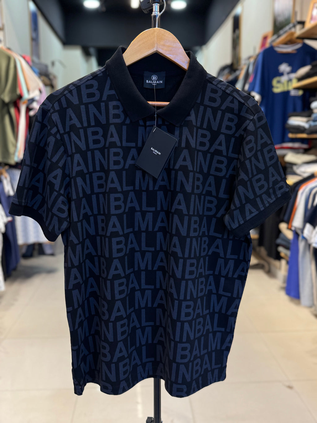 BALMAIN PARIS PREMIUM MEN'S PRINTED POLO SHIRT | BLACK