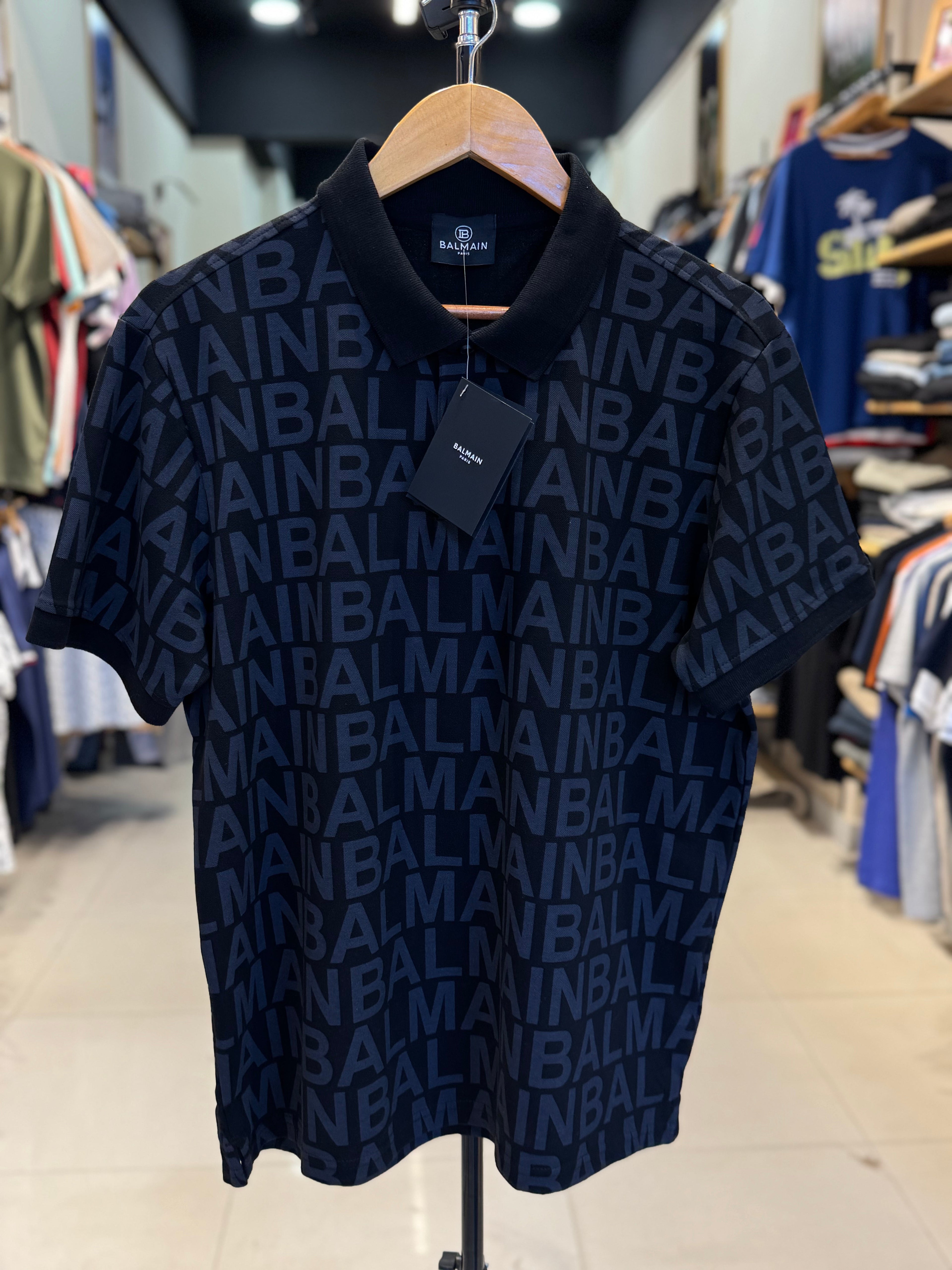 BALMAIN PARIS PREMIUM MEN'S PRINTED POLO SHIRT | BLACK