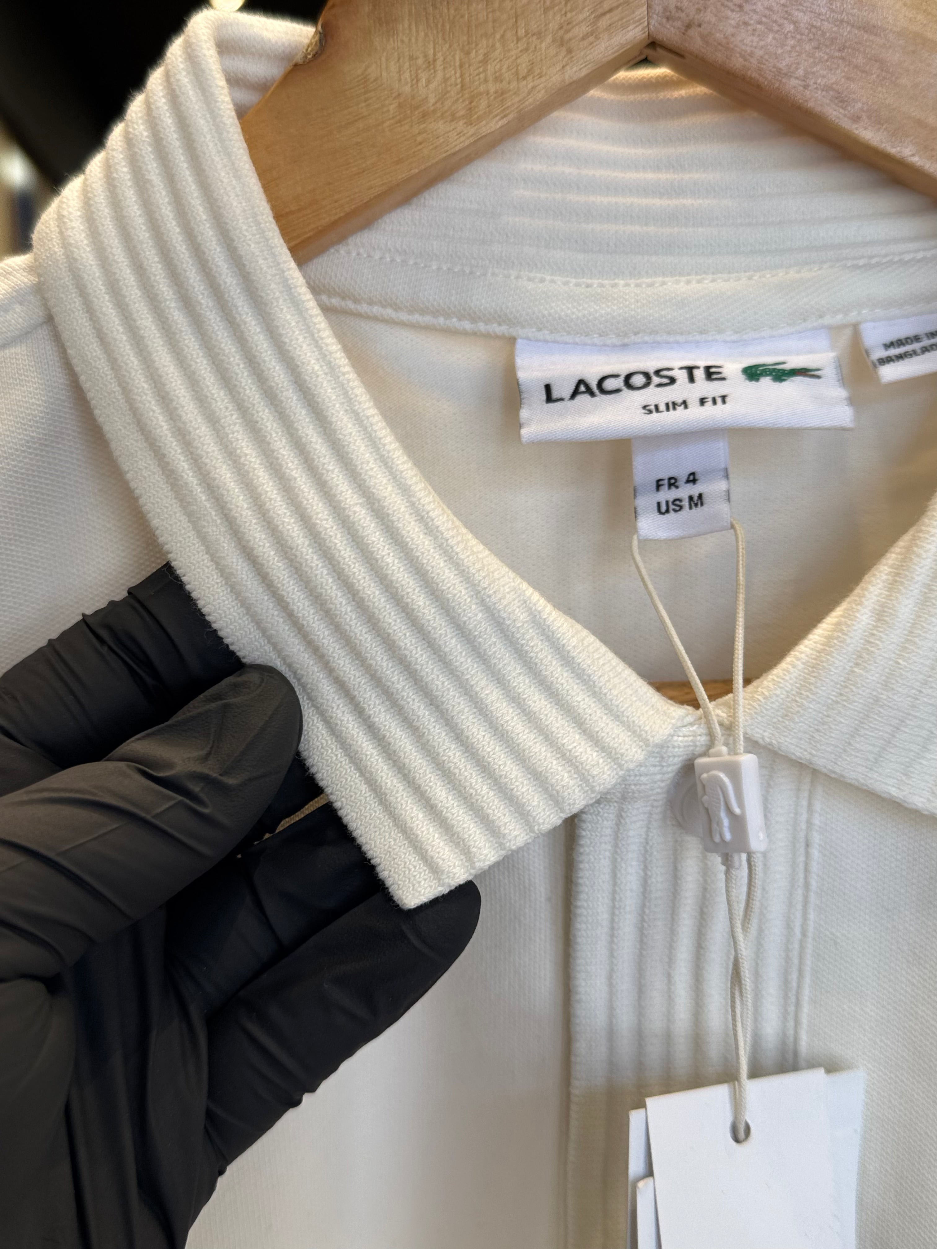 LACOSTE – CLASSIC POLO SHIRT WITH STRIPED COLLAR & EMBROIDERED LOGO | WHITE
