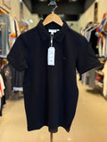 LACOSTE CLASSIC POLO SHIRT WITH STRIPED COLLAR & EMBROIDERED LOGO | BLACK