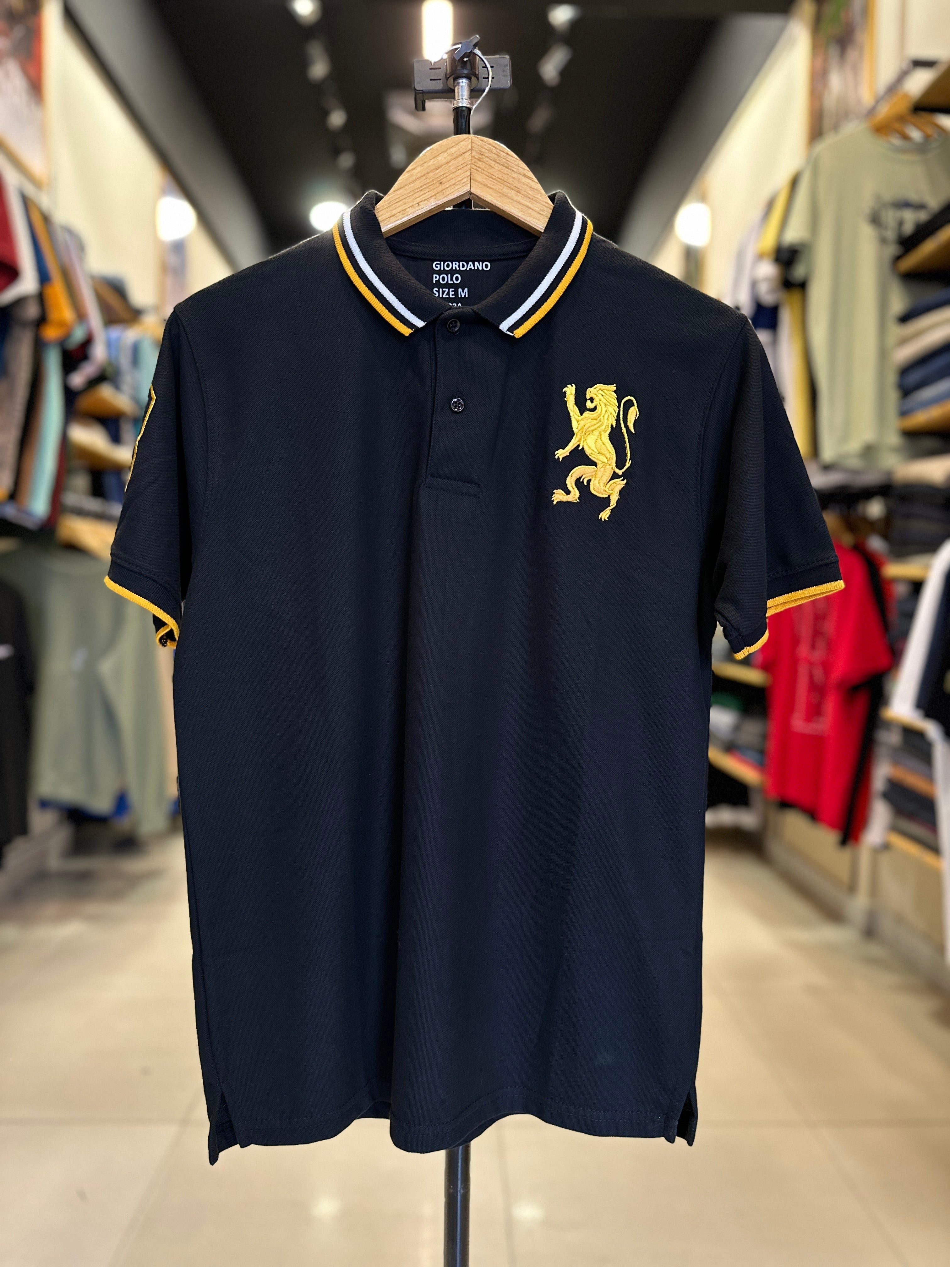 GIORDANO EMBROIDERY SHIRT 3D LION POLO MEN | BLACK