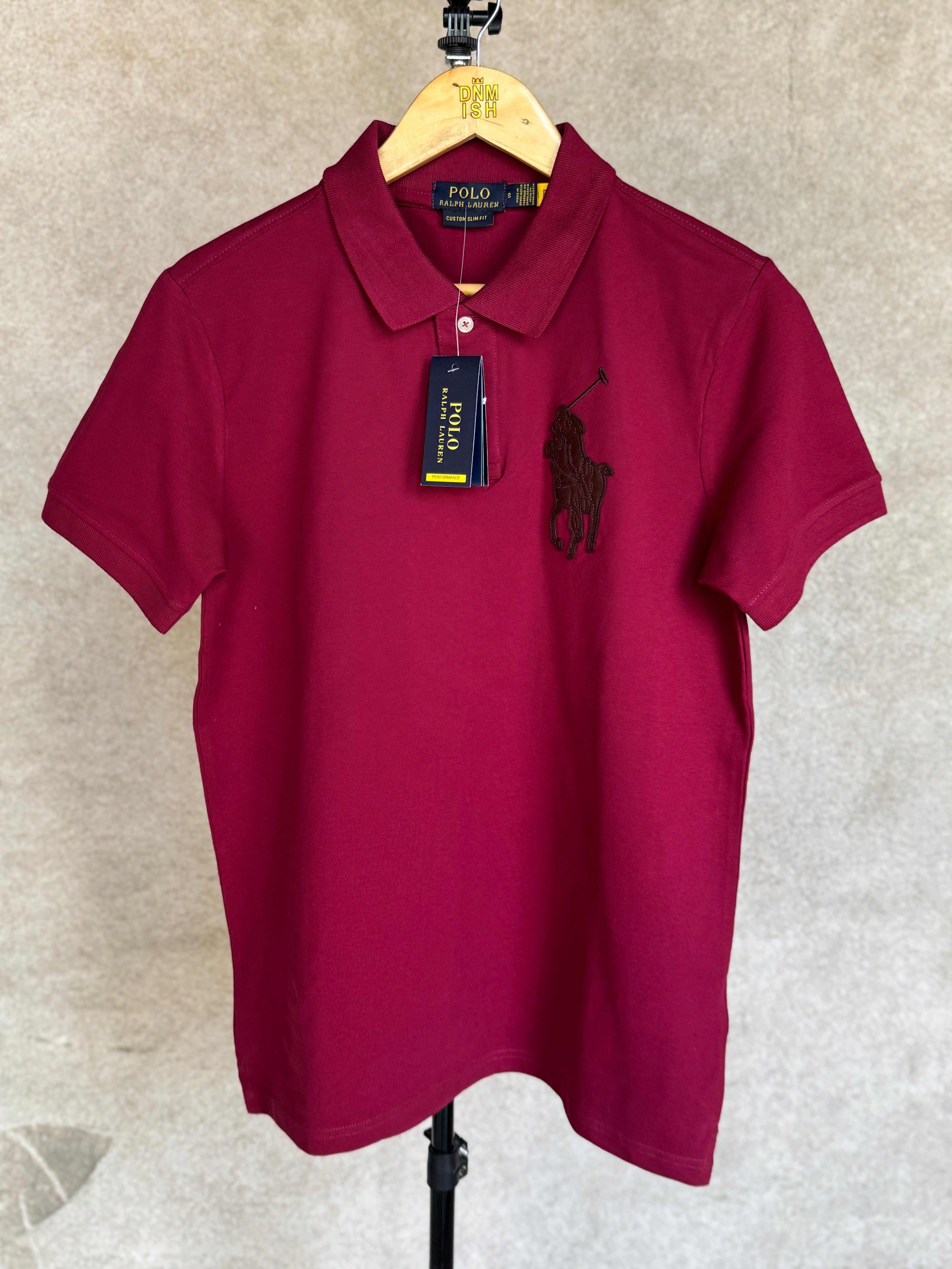 RALPH LAUREN - CUSTOM SLIM FIT LEATHER - PONY POLO SHIRT | MAROON