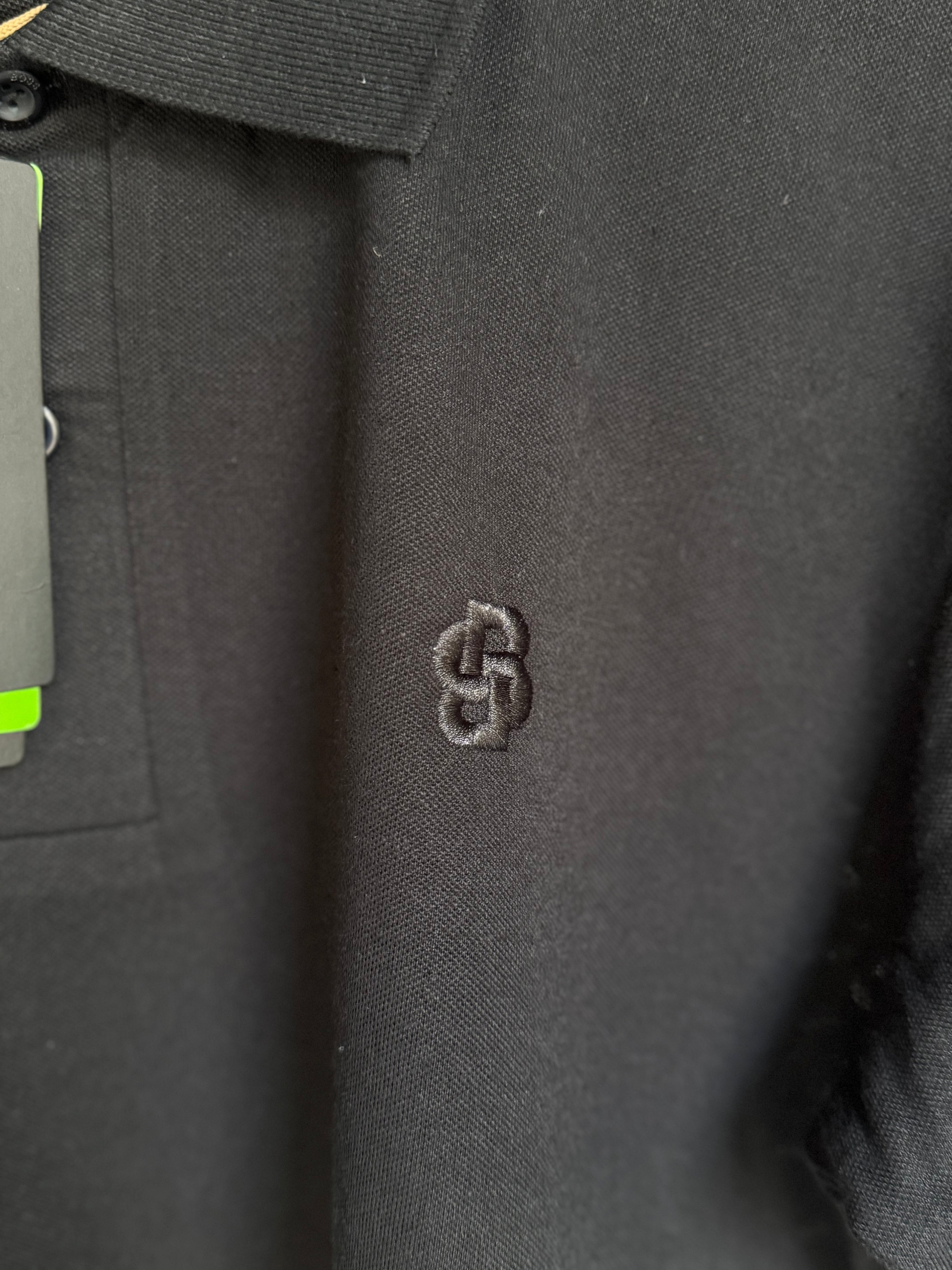 HUGO BOSS COTTON PIQUE POLO SHIRT WITH DOUBLE B MONOGRAM | BLACK