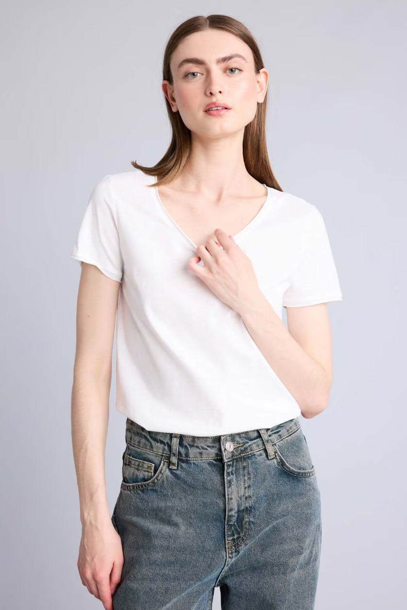 BLUEMOTION WOMEN'S WHITE BASIC CREW NECK T-SHIRT | SHORT SLEEVE TEE