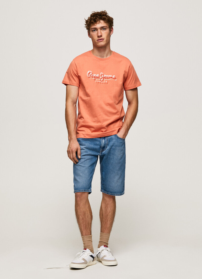 PEPE JEANS-COTTON T-SHIRT WITH PRINTED LOGO | SQUASH ORANGE