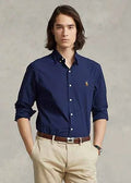 Ralph Lauren stretch poplin shirt for men in navy blue – classic, stylish, and comfortable.