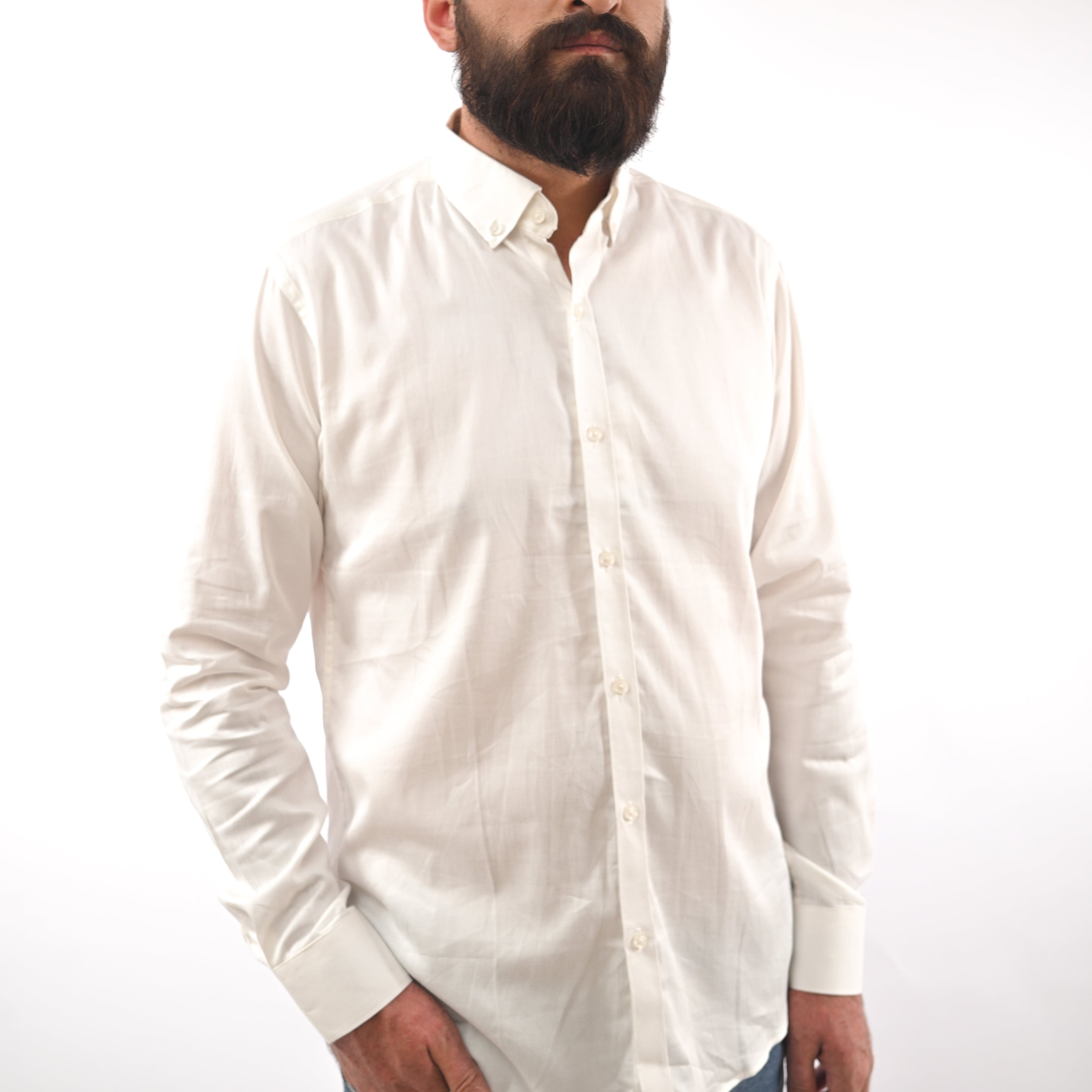 ZARA-MENS PREMIUM-SLIM FIT-CASUAL-COTTON-SHIRT | WHITE