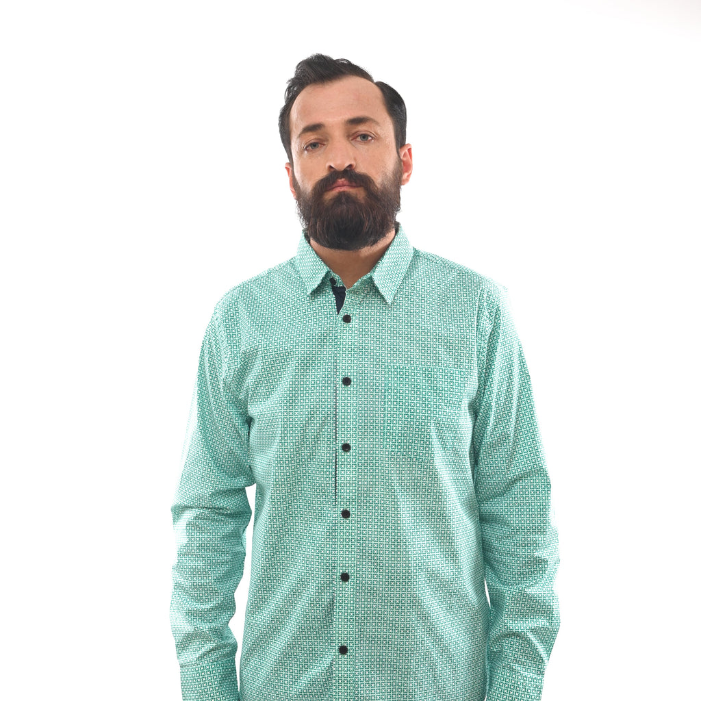 GUESS-LOS ANGELES-PRINTED-SLIM FIT-CASUAL SHIRT | GREEN