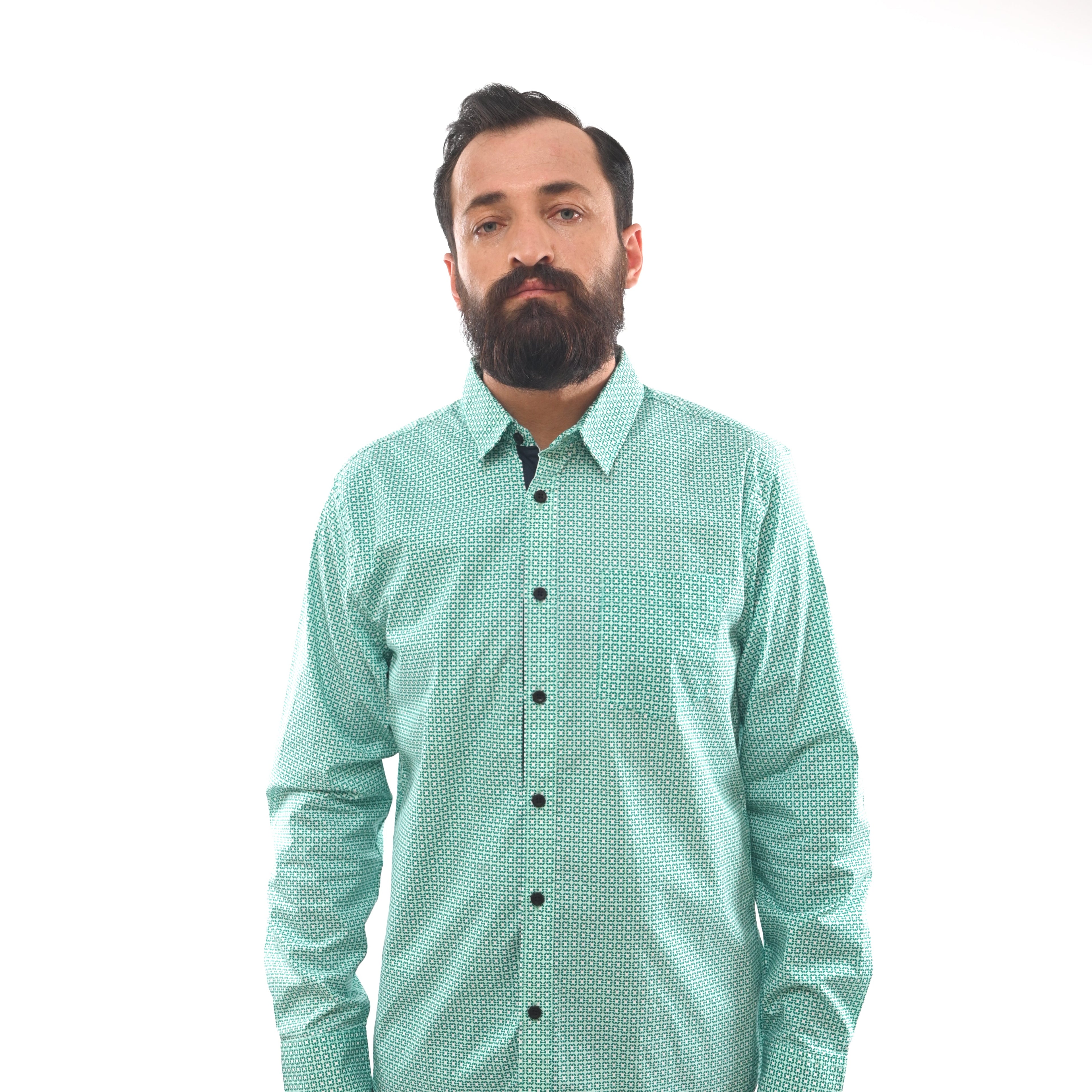 GUESS-LOS ANGELES-PRINTED-SLIM FIT-CASUAL SHIRT | GREEN