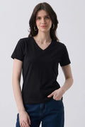 AVELLA WOMEN'S T-SHIRT V-NECK | BLACK