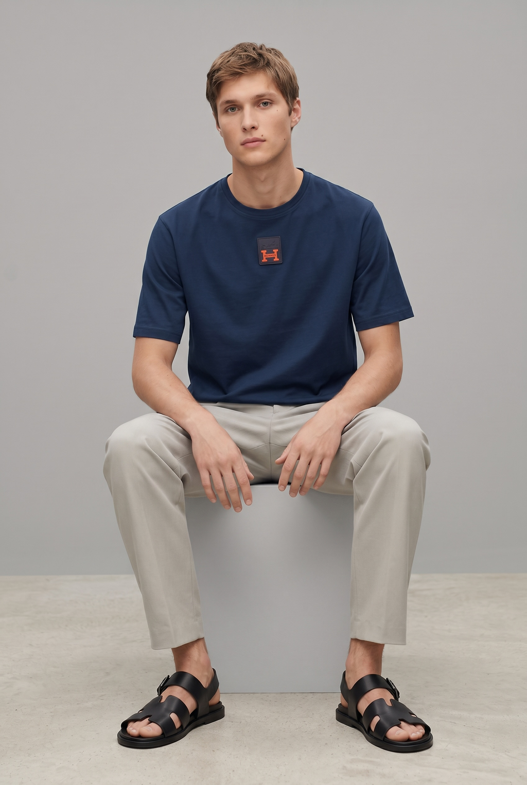 HERMES PARIS T-SHIRT LUXURY MERCERIZED COTTON | NAVY